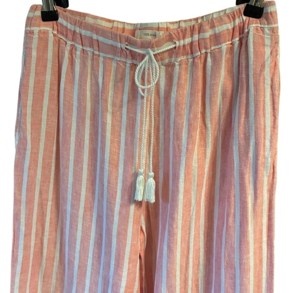 C&C CALIFORNIA Striped Pink And White 100% Linen Pants, Size Small.